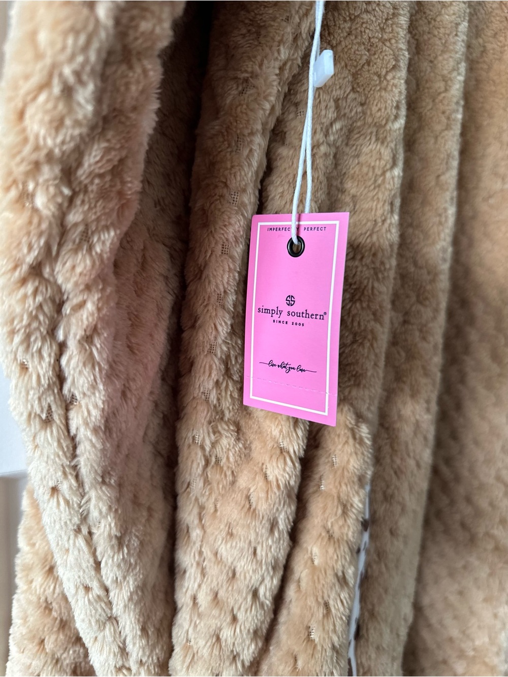 Simply Southern Camel Plush Cowl Pullover with Cow Print Trim - Picture 3 of 5